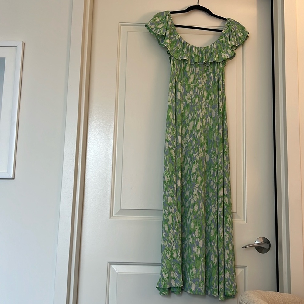 Mango blue and green maxi dress